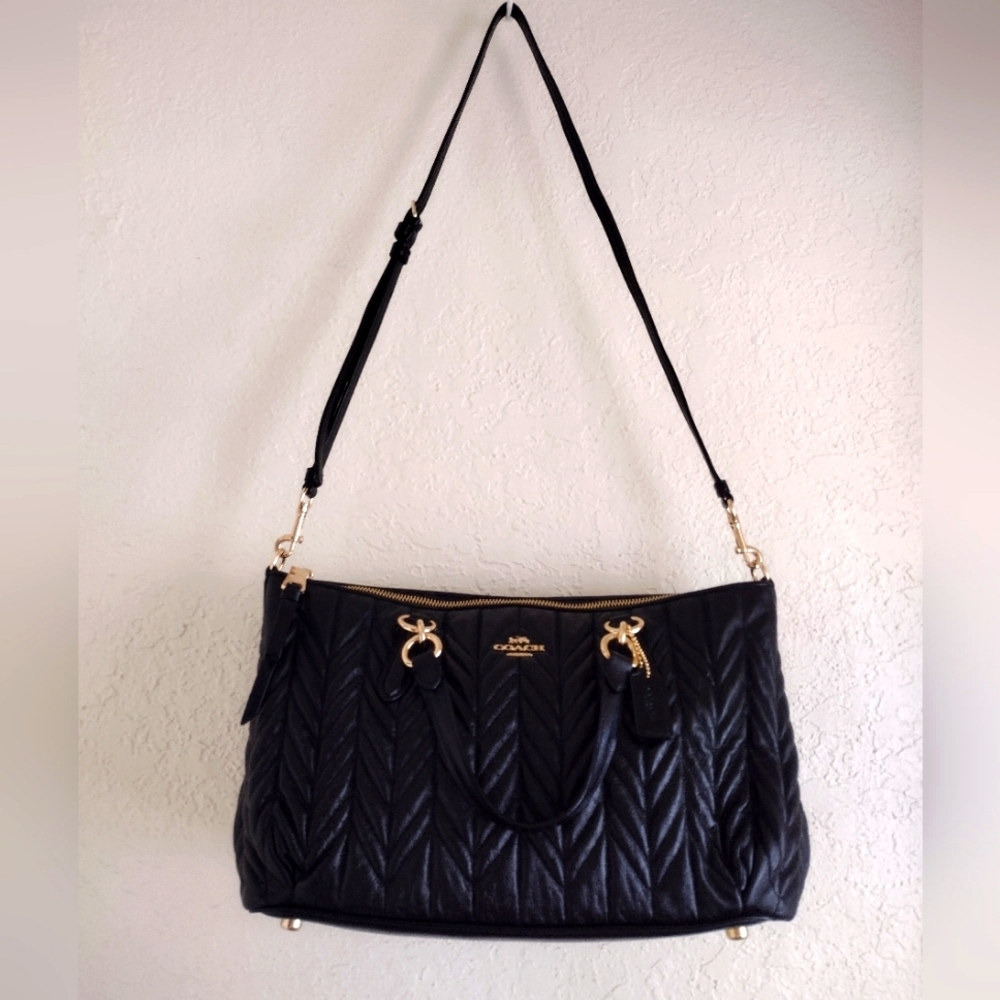 COACH Ally Satchel Black quilted Crossbody Hand Bag - Picture 5 of 15